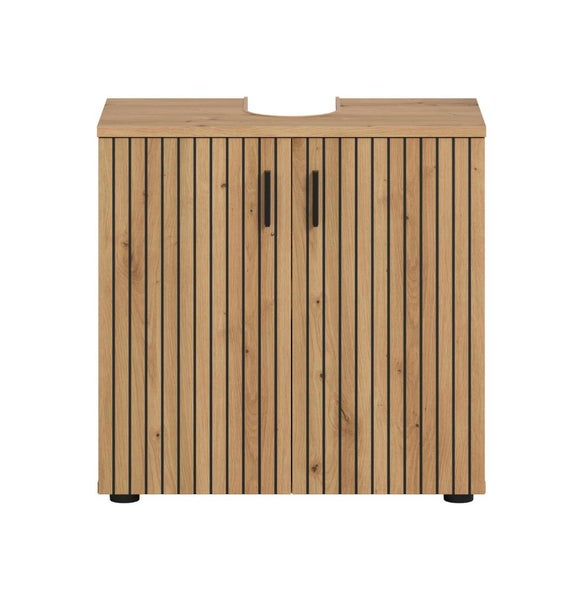 Waschbeckenunterschrank mit zwei Türen und gerillter Holzoptik