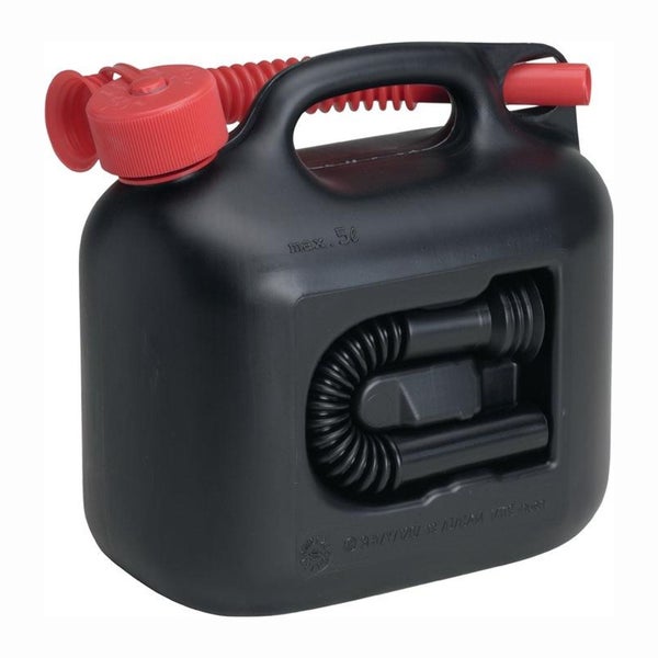 Schwarzer Kanister mit rotem Ausgießer für Kraftstoff