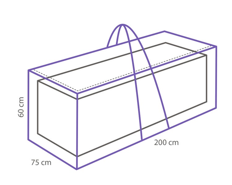 Illustration einer Abdeckhaube mit den Maßen 200 cm Länge, 75 cm Breite und 60 cm Höhe