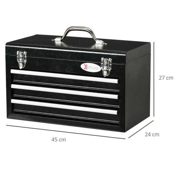 DURHAND, Werkzeugkasten, Werkzeugkoffer, 45L x 24B x 27H cm, Stahl, Schwarz