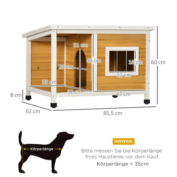 PawHut Hundehütte, Tannenholz, Hundehaus mit Terrasse und aufklappbarem Asphaltdach, Hütte für kleine Hunde, Indoor, Outdoor, wetterfest, Orange, 85,5 x 62 x 60 cm