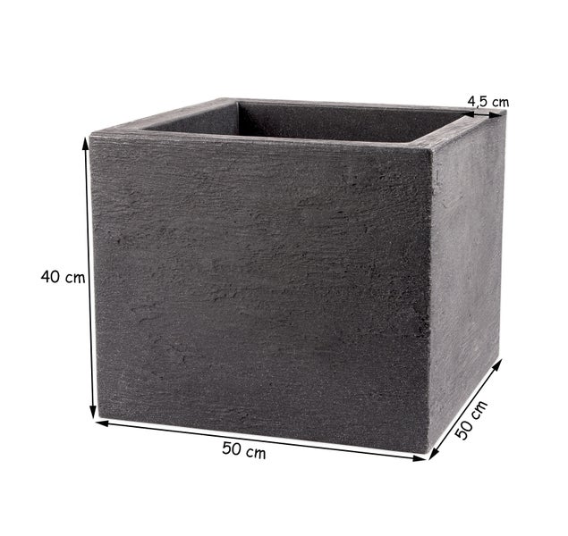 Pflanzkübel Kubus 50x50 cm groß - Granitstein-Optik in Anthrazit - Für Außen, frostsicher & wasserdicht - XXL Pflanztopf, Blumenkübel, Blumentopf für Terrasse & Balkon