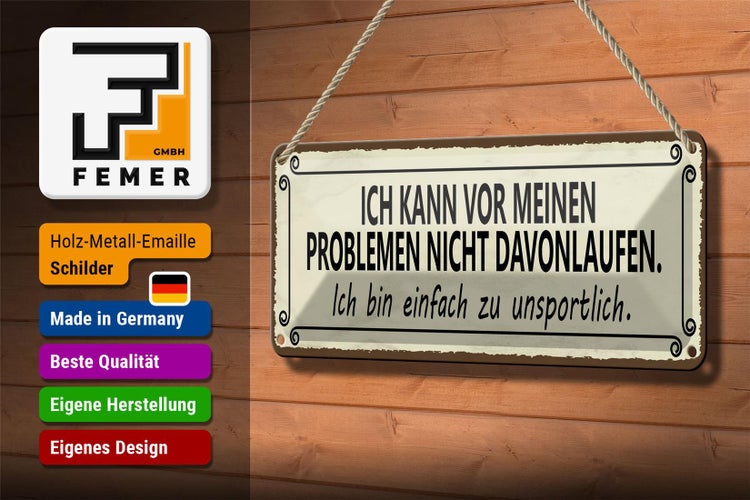 Blechschild Spruch 27x10cm vor Problemen nicht davonlaufen Dekoration