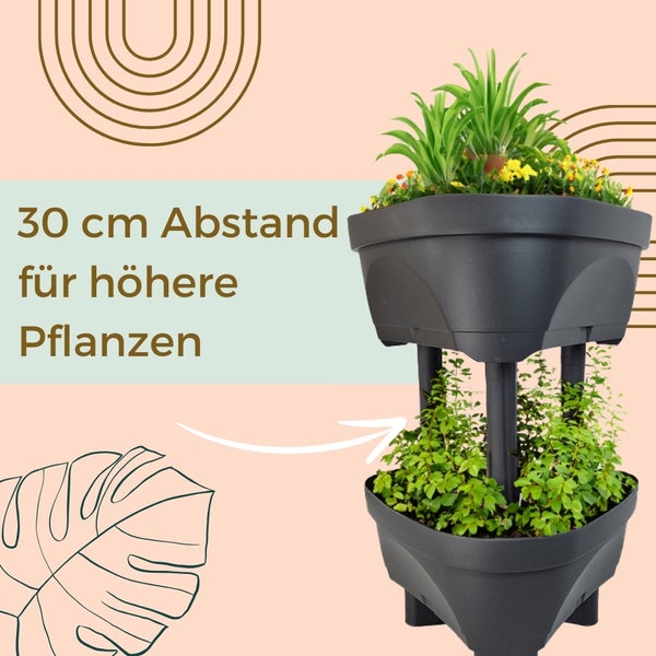 Blumentopf groß draußen Erdbeertopf Pflanzturm Blumentopf hoch Pflanzsäule Kräutertopf Balkon Pflanzkübel anthrazit Kräuterturm Pflanztopf Outdoor Säulentopf