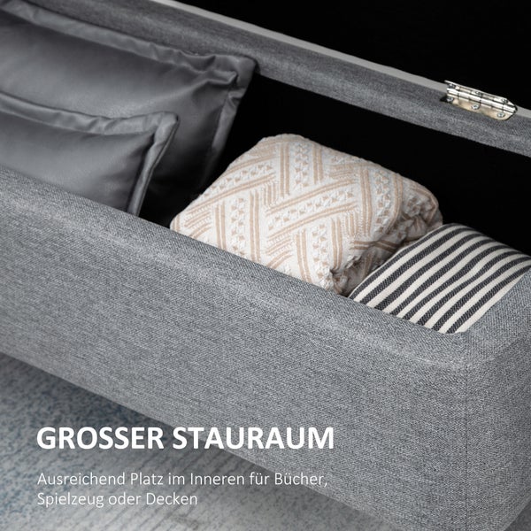 HOMCOM Sitzbank mit Stauraum, mit Stahlbeine, für Wohnzimmer, Flur, Schlafzimmer, bis 150 kg belastbar, 101 x 38,5 x 44,5 cm, Polyester, Stahl, Grau