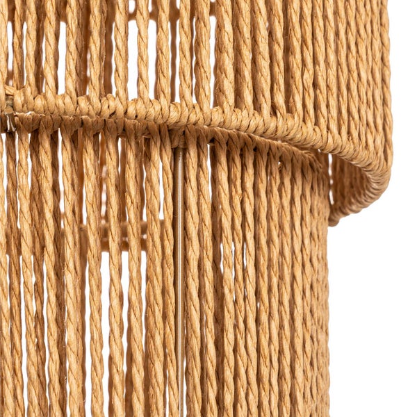 Nahaufnahme eines Lampenschirms aus vertikal gespanntem Seil in zwei Ebenen.