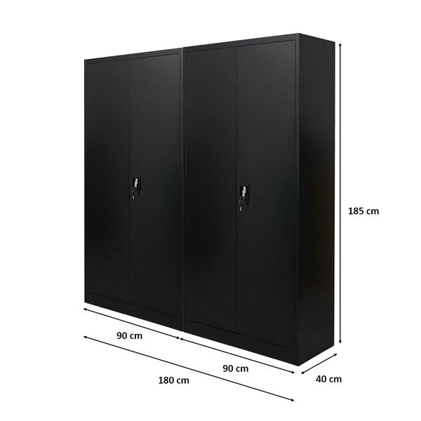 PROREGAL Mega Deal 2x Flügeltürenschrank ELEPHANT HxBxT 185 x 90 x 40 cm 4 Fachböden Fertig Aufgebaut Schwarz