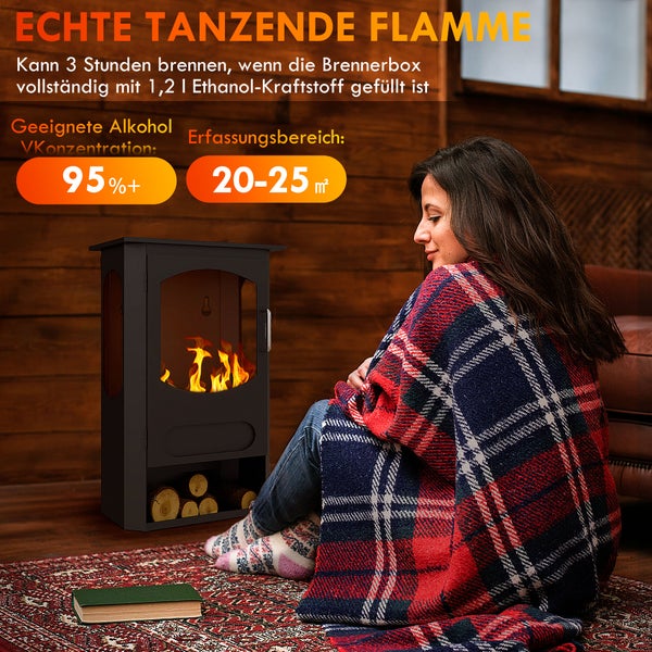 HOMCOM, Ethanol-Kamin, Bio-Ethanol-Brenner, 43L x 25B x 68H cm, Stahl, Schwarz