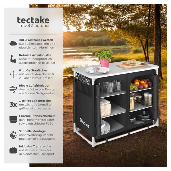 Campingschrank Deluxe mit 6 Fächern tectake  97 x 47,5 x 78 cm faltbar schwarz