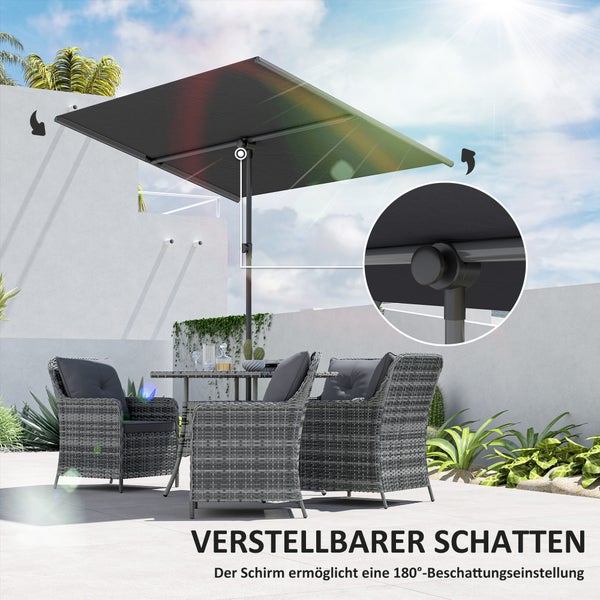 Outsunny Sonnenschirm 180 Grad drehbar Höhenverstellbar Gartenschirm mit Aluminium-Mast Marktschirm Sonnenschutz Schirm Ampelschirm Parasol Balkonschirm Sonnenschirm für Balkon 150x205cm Dunkelgrau