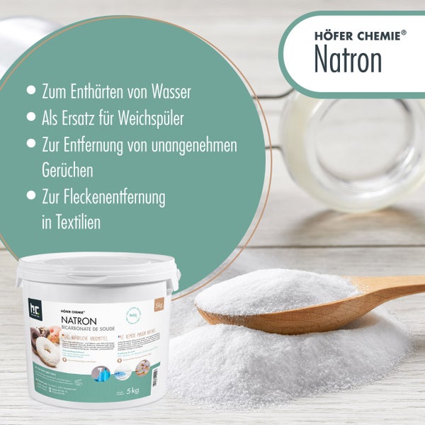 HÖFER CHEMIE Natron Eimer 5 kg mit Natronpulver auf Holzlöffel