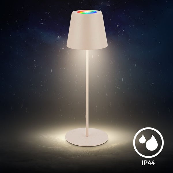 Briloner Calida 3 in 1 RGBW LED Tischlampe kabellos IP44, Dimmbar, Touch, Höhenverstellbar, Spritzwasserschutz, Beige, 36 x Ø10,5 cm