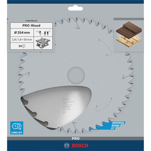 Bosch PRO Wood Kreissägeblatt 254 x 2,8 x 30 mm - 2608838412