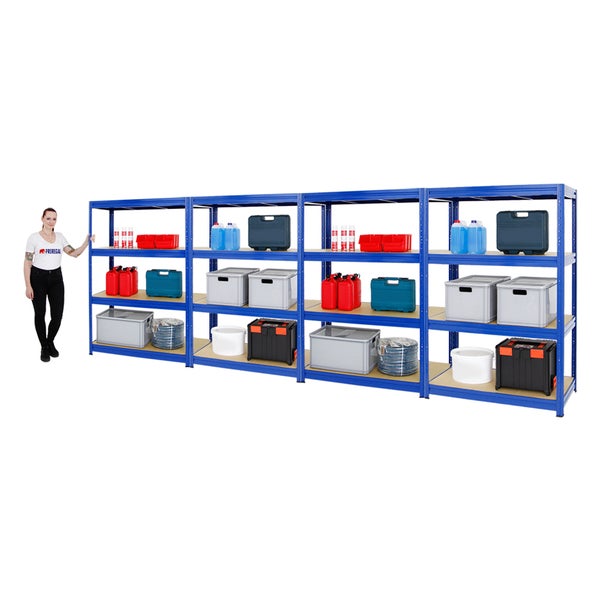 PROREGAL Mega Deal 4x Schwerlastregal Dino HxBxT 180 x 120 x 60 cm Fachlast 600 kg Blau