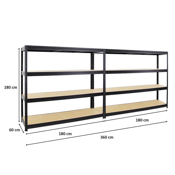 PROREGAL Mega Deal 2er-Sparset Profi-Schwerlastregal DINO HxBxT 180x180x60cm Fachlast 500kg Schwarz