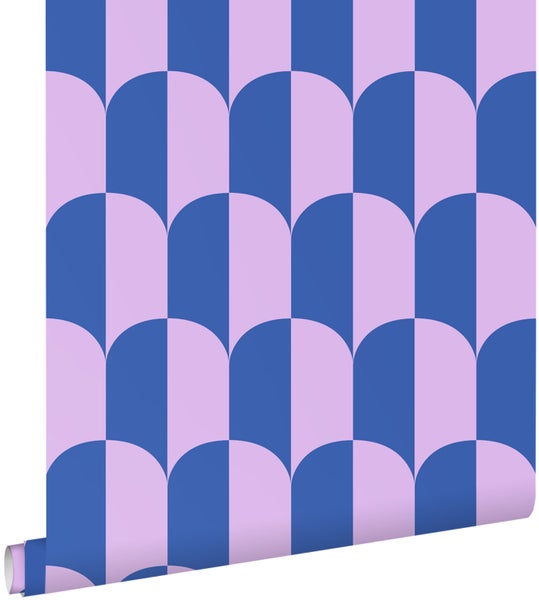ESTAhome Tapete Art Decó Muster Violett und Königsblau - 50 x 900 cm - 139983