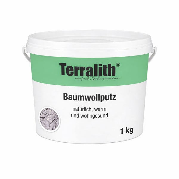 Terralith Baumwollputz in einem 1 Kilogramm Eimer, natürliche Wandbeschichtung.