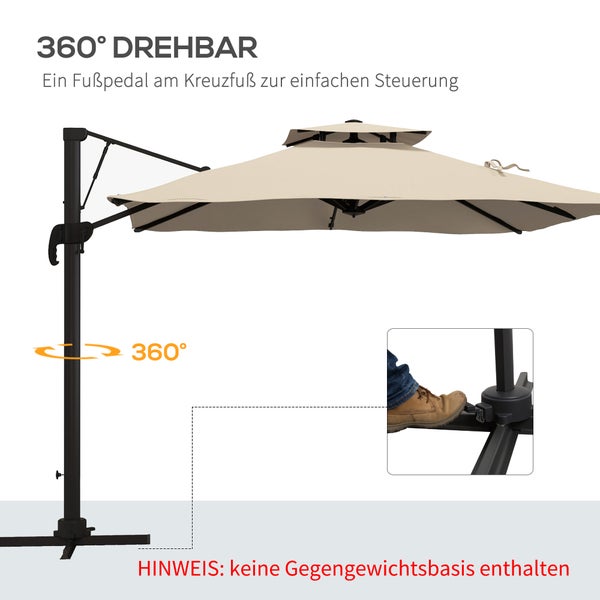 Grossschirm 294cm x 294cm x 270cm, Aluminium Khaki