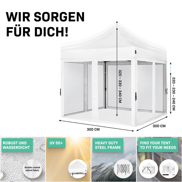 VONROC Pavillon 3x3m wasserdicht stabil - Partyzelt EasyUp System [3Min Aufbau] Popup Faltpavillon modular erweiterbar als Festival Zelt, Gartenpavillon