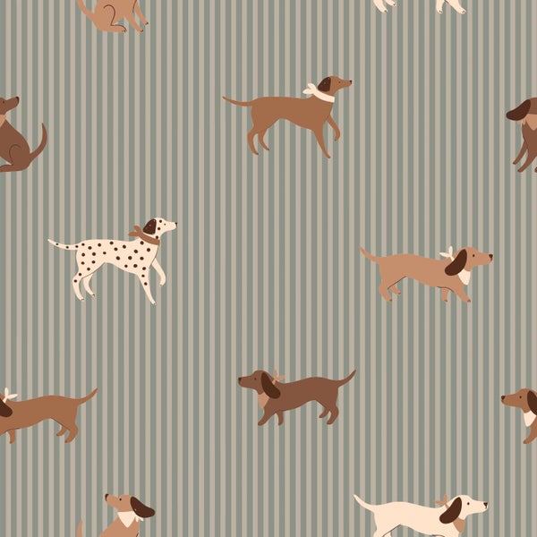 Muster mit Hundeabbildungen auf gestreiftem Hintergrund