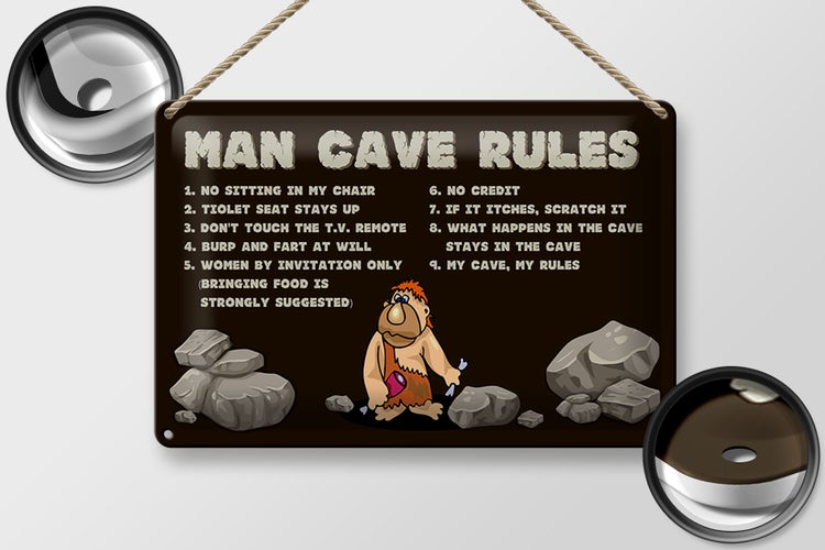 Blechschild Spruch 30x20cm man cave rules Männer Regeln