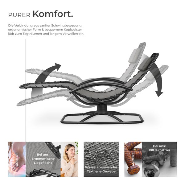 Gartenliege tectake Toulon abnehmbares Kopfpolster ergonomisch, mit Komfort-Schwingbewegung grau