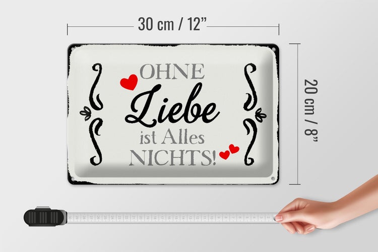 Blechschild Spruch 30x20cm ohne Liebe ist Alles nichts Herz