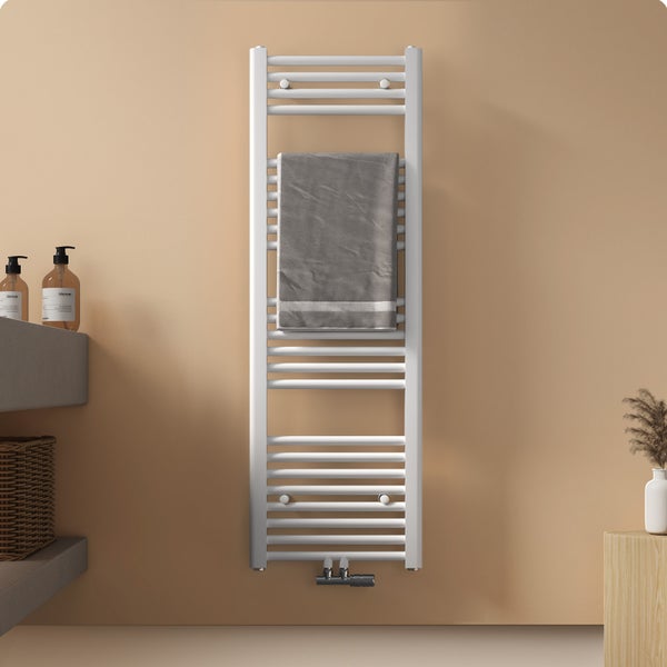 EMKE Badheizkörper Handtuchtrockner Handtuchwärmer Handtuchheizkörper 40 x 120 cm Weiß für Badezimmer Mittelanschluss Wasserbetrieb zentral beheizt 458W