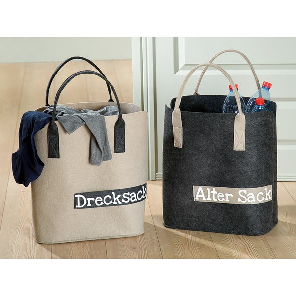 Wäschekörbe GILDE 2er Set DRECKSACK/ALTER SACK Korb beige-grau Höhe 45cm Filz