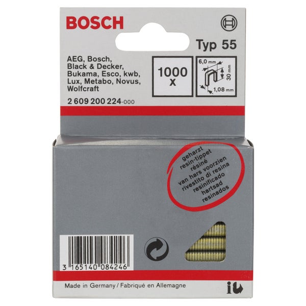 Bosch 1.000x Schmalrückenklammer Typ 55, geharzt 6 x 1,08 x 30 mm - 2609200224