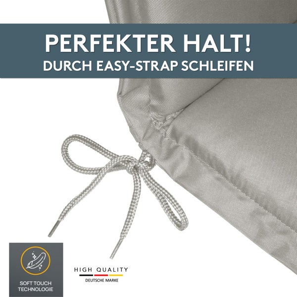 Nahaufnahme eines Textilbezugs mit einer Schleife zur Befestigung fuer sicheren Halt.