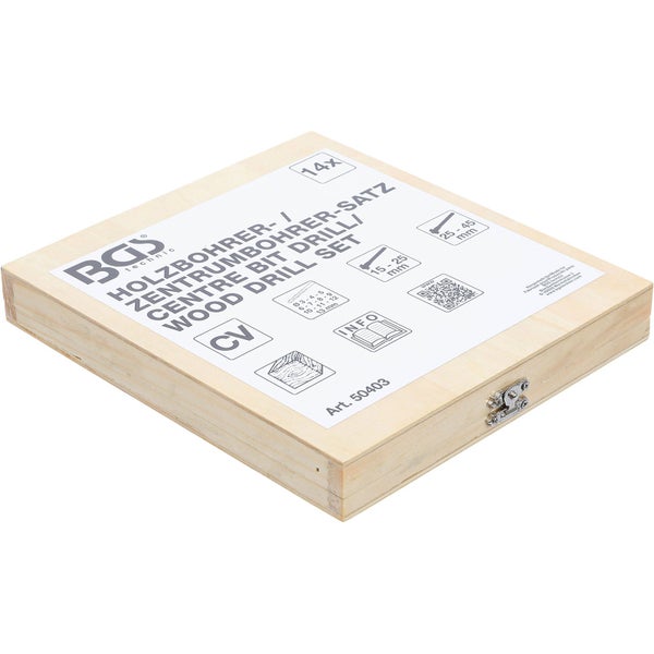 BGS Technic Holzbohrer-Zentrierbohrer-Satz mit 14 Teilen in einer Holzbox