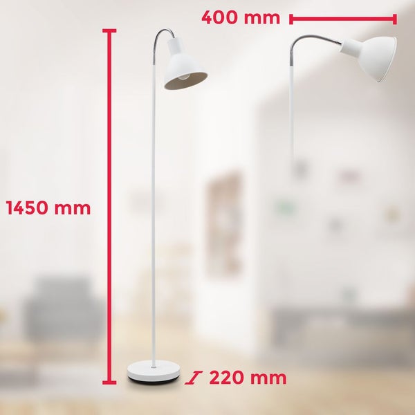 Stehlampe - Schalter, schwenkbar, E27 Fassung, max. 25W, Weiß