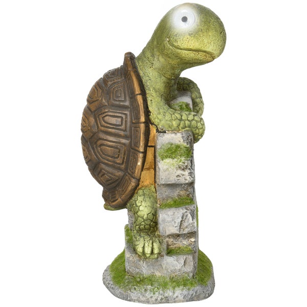 Outsunny Gartenfigur Schildkröte mit LED Solarleuchte, Gartenstatue, Gartenfigur, 36,5 cm Skulptur, Outdoor-Ornament für Rasen, Garten, Hof