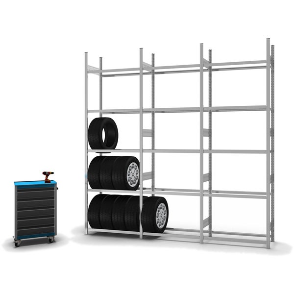 PROREGAL Reifenregal Stecksystem T-Profil Grundregal HxBxT 300 x 100 x 40 cm 5 Ebenen Fachlast 150 kg Verzinkt