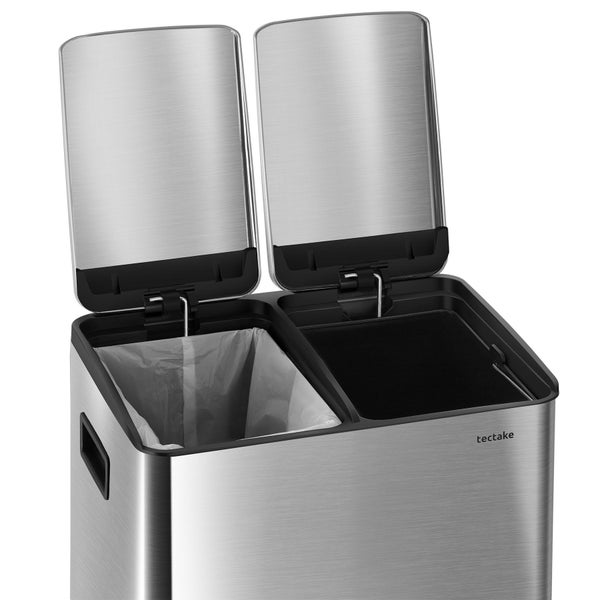 Tectake Mülltrennsystem aus Metall mit zwei Fächern und zwei aufklappbaren Deckeln