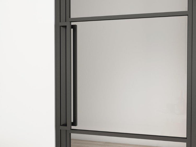 Glastür Grauglas Komplettset mit Beschlag Loftstil 830x2115mm DIN Links  - Griffstange Drehtür