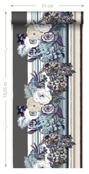 Tapetenrolle mit Blumenmuster, 53 cm breit, 10,05 m lang