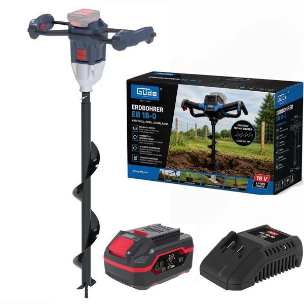 Guede Akku Erdbohrer EB 18-0 mit Bohrer Akku und Ladegeraet fuer Gartenarbeiten
