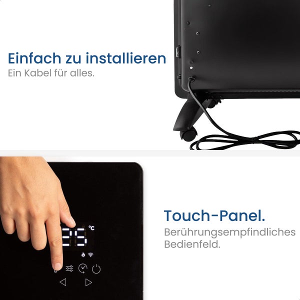 Gologi Electric Heater - Elektrische Heizung - Konvektorheizung mit Thermostat - Funktioniert über App und Touch-Steuerung - Bis zu 25m2 - 2000W Heizung - Schwarz