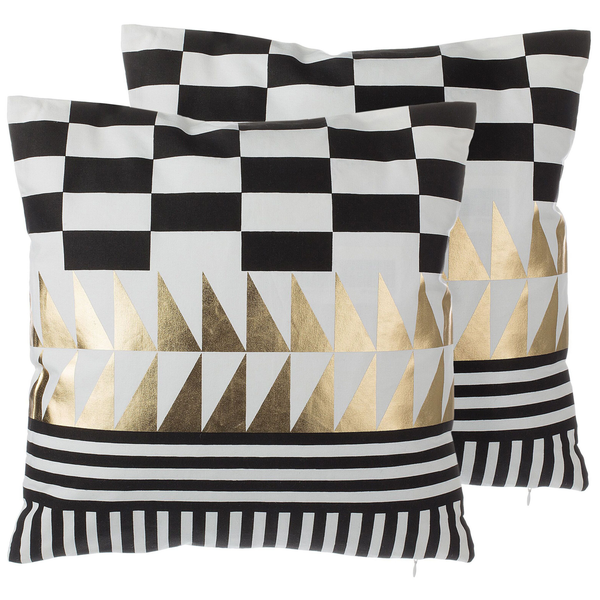 Dekokissen 2er Set DALIA Baumwolle 45 x 45 cm Schwarz Geometrisches Muster