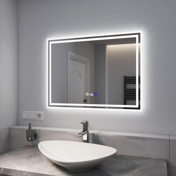 EMKE Badspiegel mit Beleuchtung, LED-Spiegel mit Touchschalter und Sensor, Anti-Beschlag, 80 x 60 cm, Kaltweiß/Warmweiß/Neutralweiß
