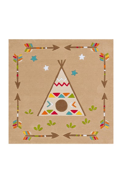 Quadratischer Kinderteppich mit Tipi und Pfeilmuster