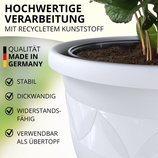 Plastard Blumentopf Capri Ø 27x22 cm Weiß - Pflanzkübel Übertopf Pflanztopf