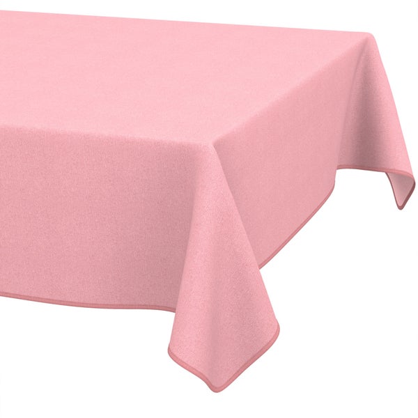Rechteckige rosa Tischdecke aus Stoff mit strukturierter Webart und gesäumtem Rand.