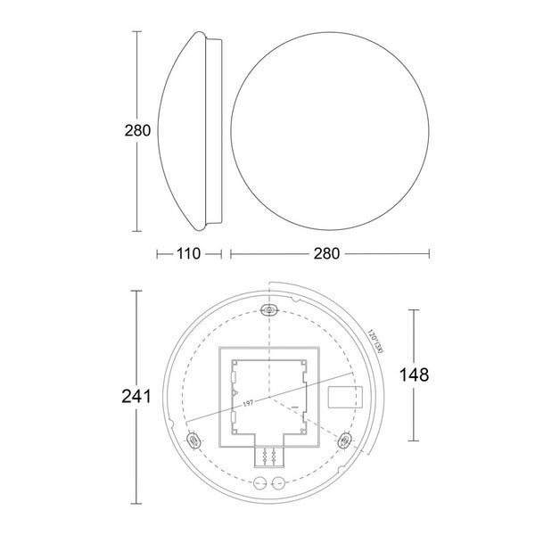 Drei runde Steinel Deckenleuchten RS 16 S und RS 16 L aus Glas und PMMA