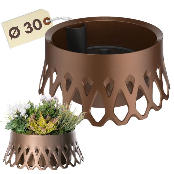 Blumenkübel mit Dekorlochung und Größenangabe 30 Zentimeter