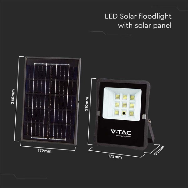 V-TAC VT-55050 - Solar-Flutlicht - IP65 - Schwarzes Gehäuse - 400 Lumen - 4000K