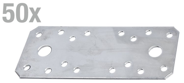 50 Stück Lochplatten aus verzinktem Stahl zur stabilen Holzverbindung im Möbelbau oder Holzbau.