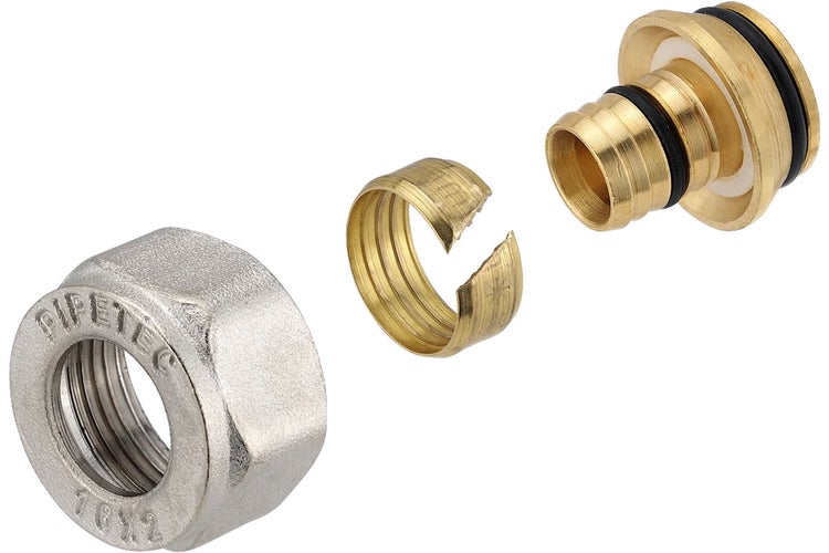 Pipetec Klemmringverschraubung Set mit Überwurfmutter, Klemmring und Stützkörper für Verbundrohre der Größe 16 mal 2.